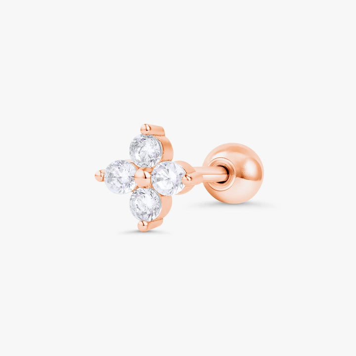 Crystal 3A CZ  Four Leaf Clover Lotus Flat Back Piercing Earring