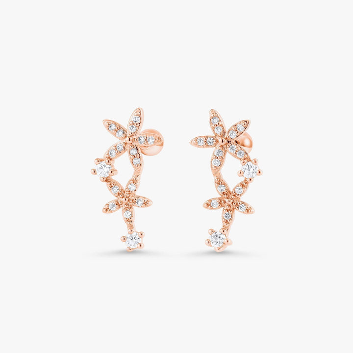Helix Crystal 3A CZ  Double Flower Flat Back Piercing Earring-Left Ear