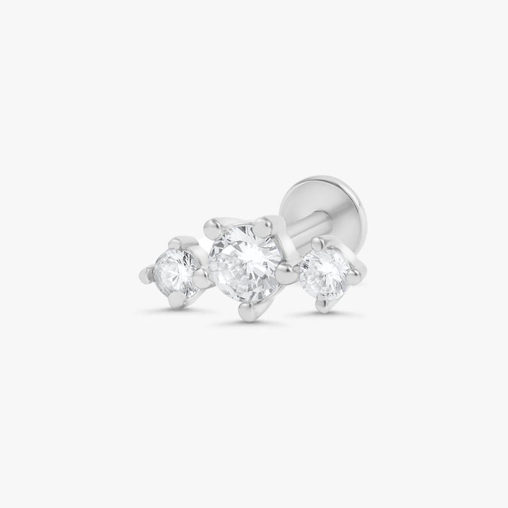 Triple Crystal 3A CZ  Flat Back Piercing Stud