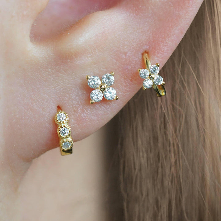 Crystal 3A CZ  Four Leaf Clover Lotus Flat Back Piercing Earring
