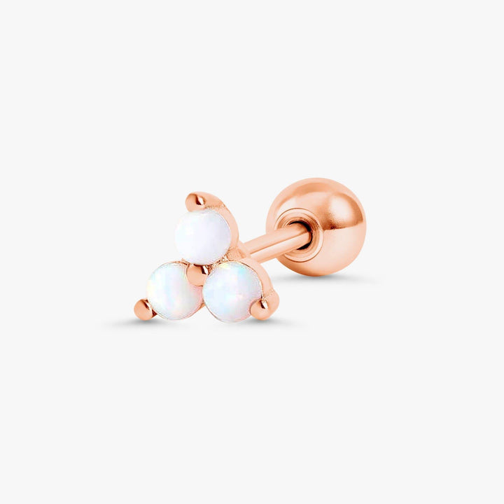 Boucle d'oreille piercing triple opale blanche à dos plat