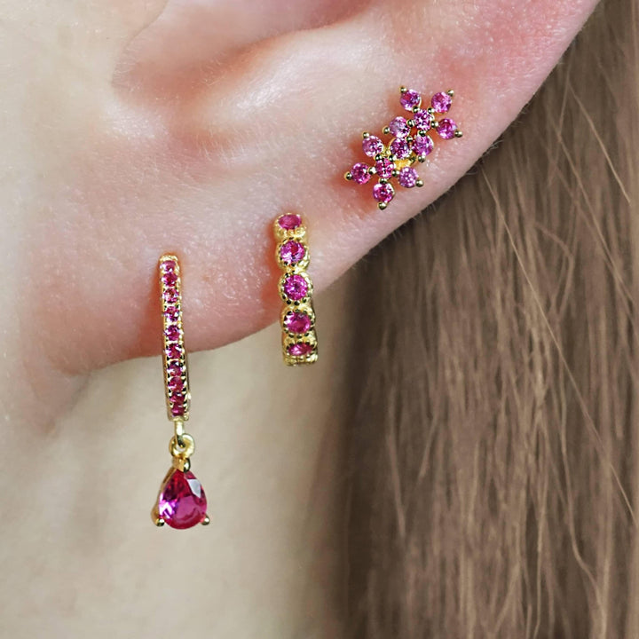 Ruby Red 3A CZ  Double Flowers Flat Back Piercing Stud