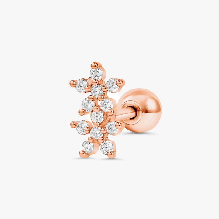 Crystal 3A CZ  Double Flowers Flat Back Piercing Stud