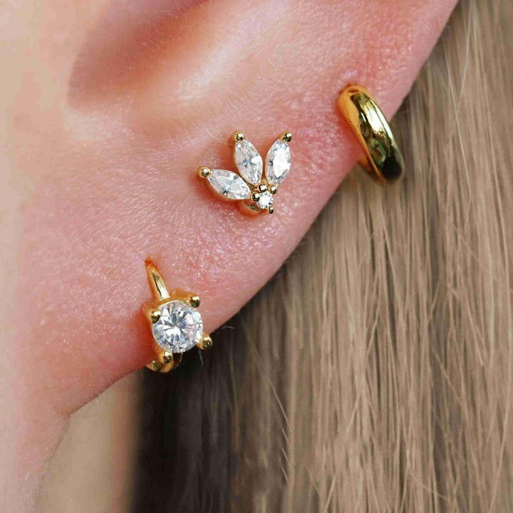 Rose Gold Crystal 3A CZ  Triple Marquises Flat Back Piercing Earring