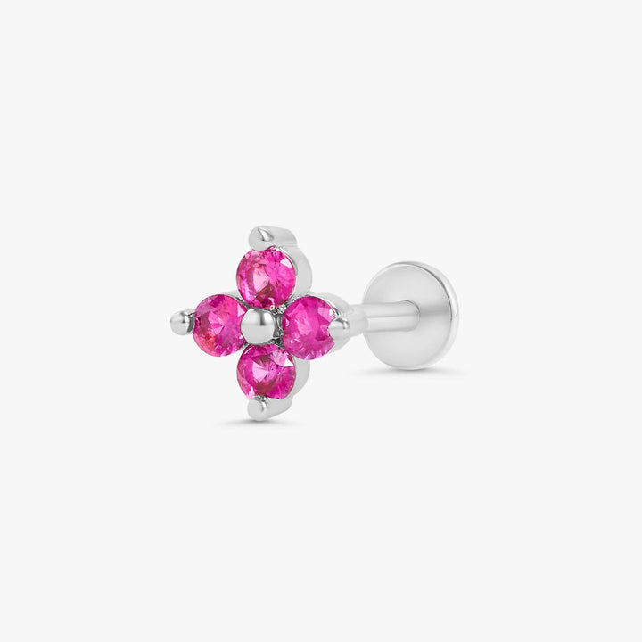 Ruby Red 3A CZ  Four Leaf Clover Flat Back Piercing Stud