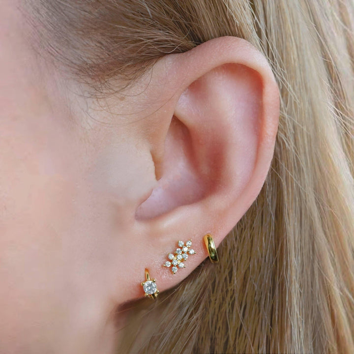 Crystal 3A CZ  Double Flowers Flat Back Piercing Stud