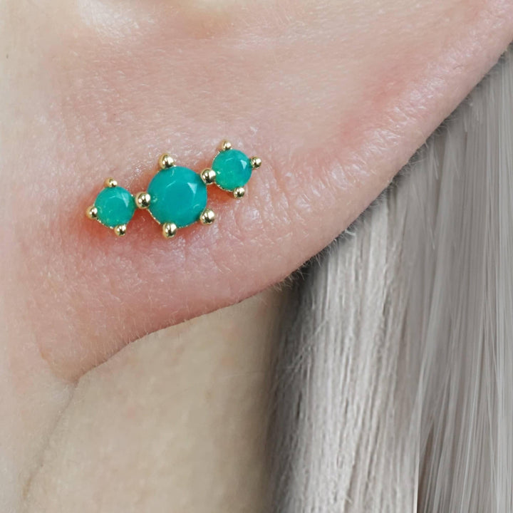 Trinity Jade Green Moonstone Flat Back Piercing Earring