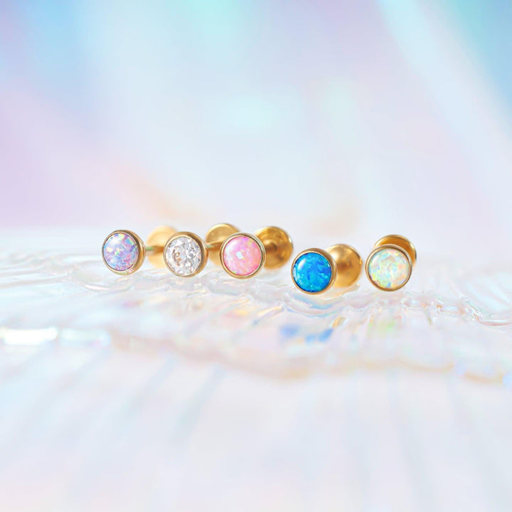 Multiple Sizes Purple Opal Bezeled Push Pin Earring