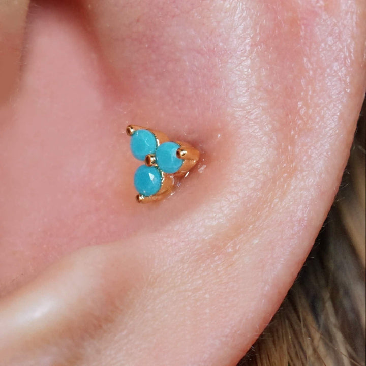 Rose Gold Turquoise Three Leaf Clover Flat Back Piercing Earring