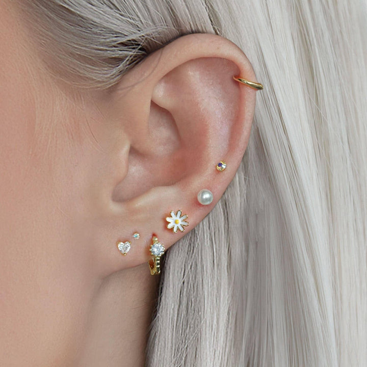 Purple Enamel Daisy Flower Flat Back Piercing Earring
