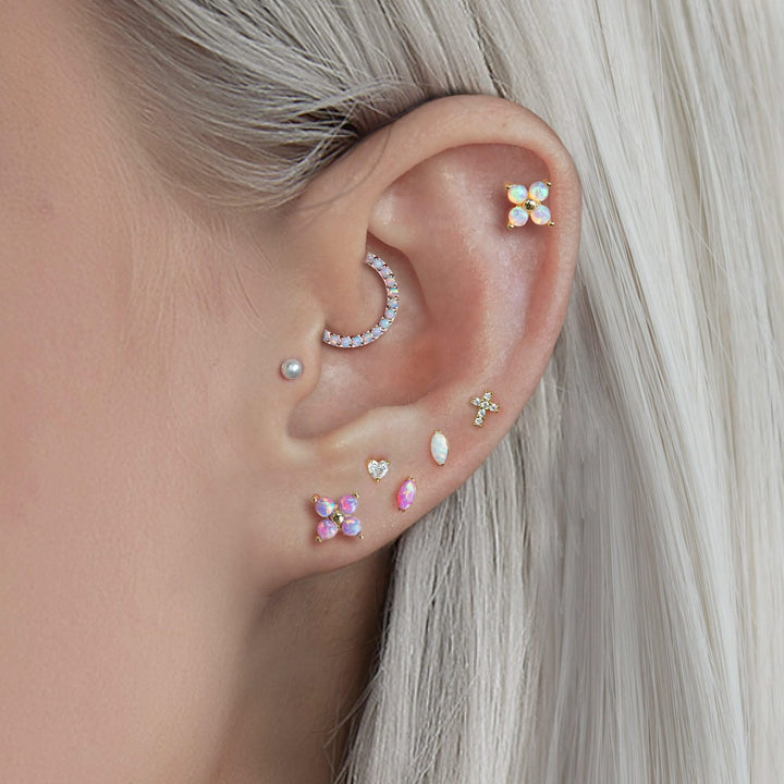 Tiny Marquise Pink Opal Push Pin Piercing Earring
