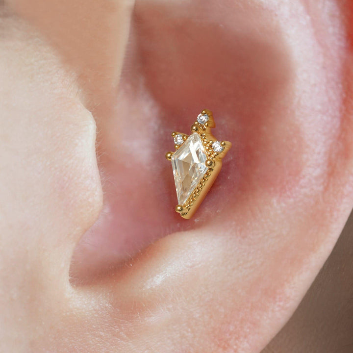Kite Cut Crystal 3A CZ Flat Back Piercing Earring