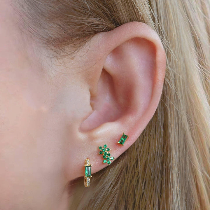 Emerald Green 3A CZ  Double Flower Flat Back Piercing Earring
