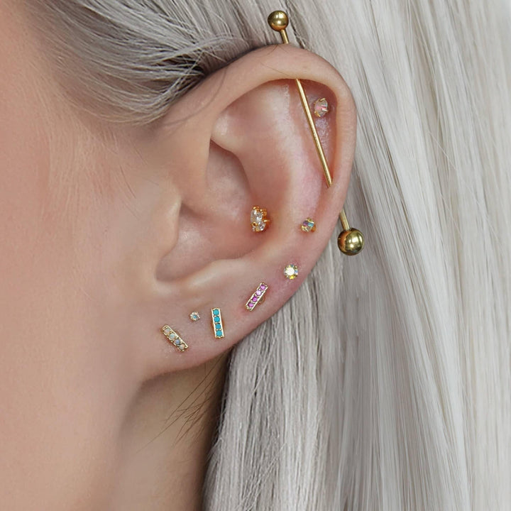 Crystal 3A CZ  Bar Flat Back Piercing Earring
