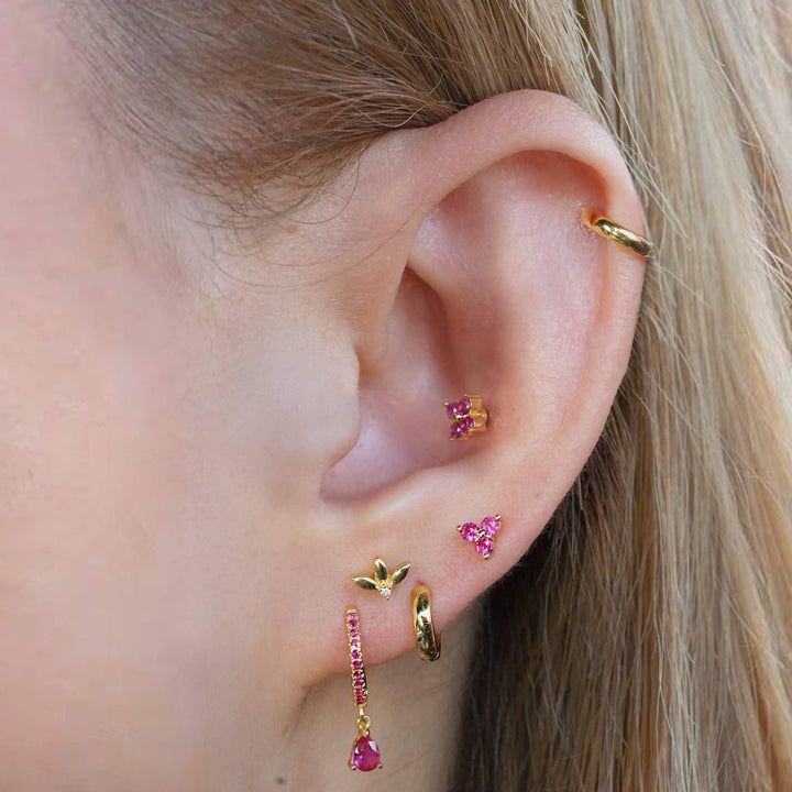 Ruby Red 3A CZ  Three Leaf Clover Flat Back Piercing Stud