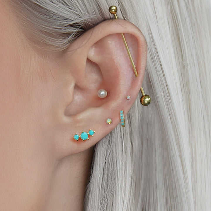 Triple Turquoise Flat Back Piercing Earring