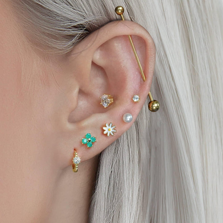 Blue Moonstone Four Leaf Clover Flat Back Piercing Earring