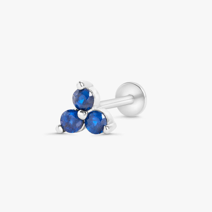 Sapphire Blue 3A CZ  Three Leaf Clover Flat Back Piercing Stud