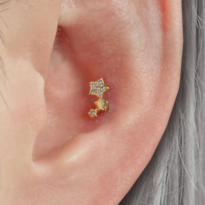 Cluster Stars Crystal 3A CZ  Flat Back Piercing Stud-Right Ear