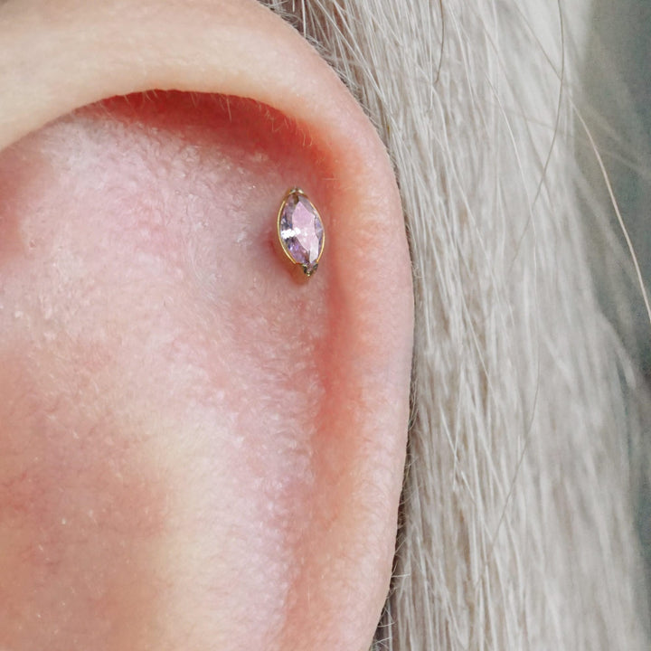 Tiny Marquise Pink 3A CZ Push Pin Piercing Earring
