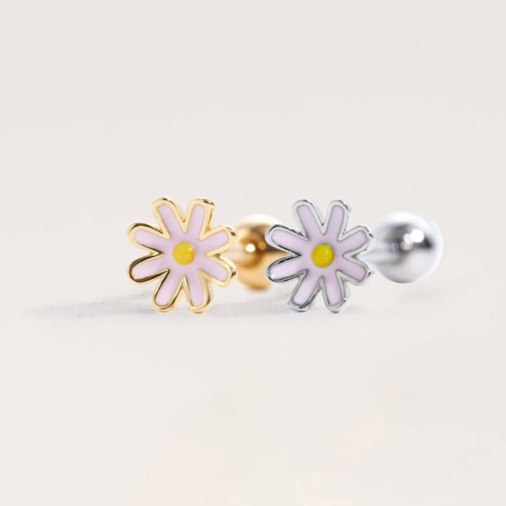 Pink Enamel Daisy Flower Flat Back Piercing Earring