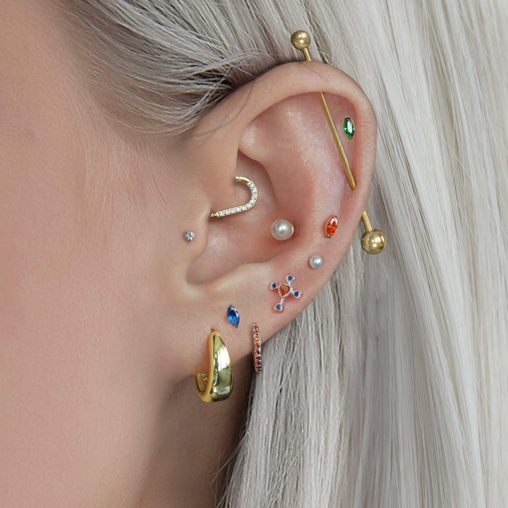 Tiny Marquise Sapphire Blue 3A CZ Push Pin Piercing Earring