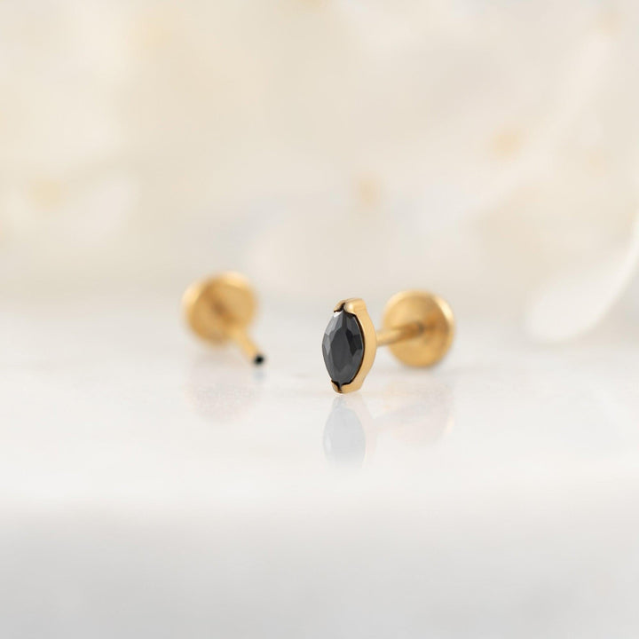 Tiny Marquise Black 3A CZ Push Pin Piercing Earring