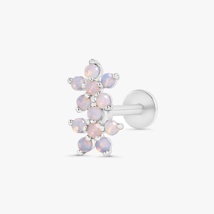 White Moonstone Double Flower Flat Back Piercing Stud