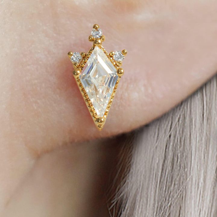 Kite Cut Crystal 3A CZ Flat Back Piercing Earring