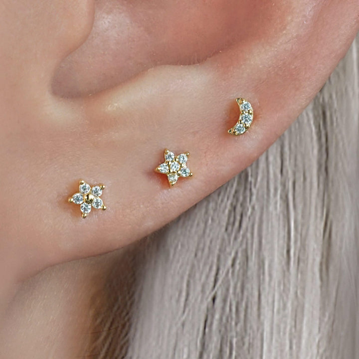 Tiny Flower Crystal 3A CZ Push Pin Earring