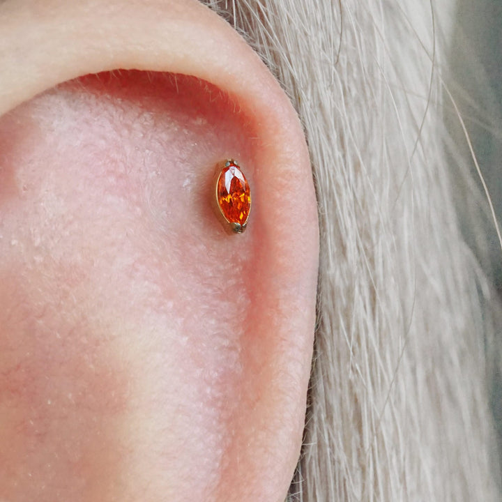 Tiny Marquise Garnet Red 3A CZ Push Pin Piercing Earring