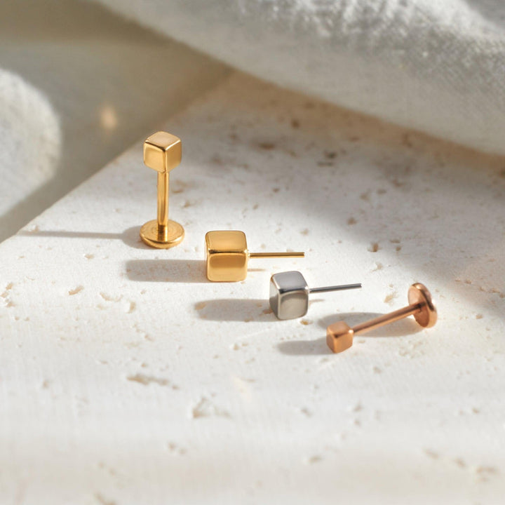 Tiny Plain Square Flat Back Push Pin Earring