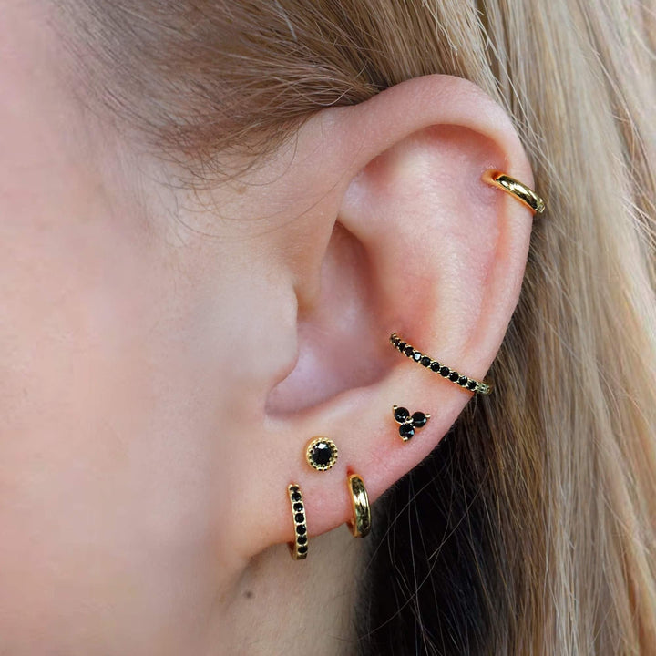 Black 3A CZ  Three Leaf Clover Flat Back Piercing Stud