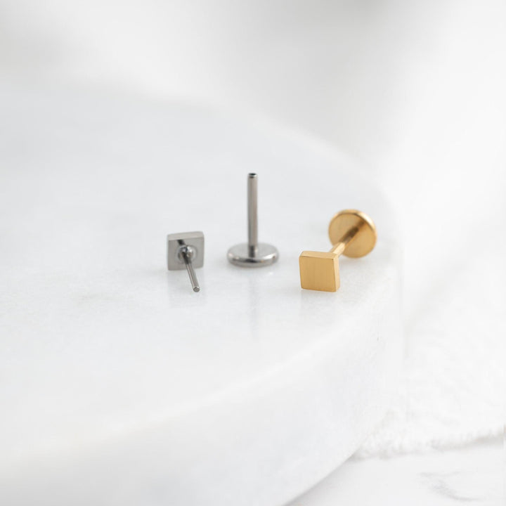 Mini Plain Square Push Pin Piercing Earring