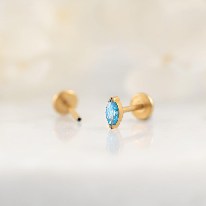 Tiny Marquise Aquamarine Light Blue 3A CZ Push Pin Piercing Earring