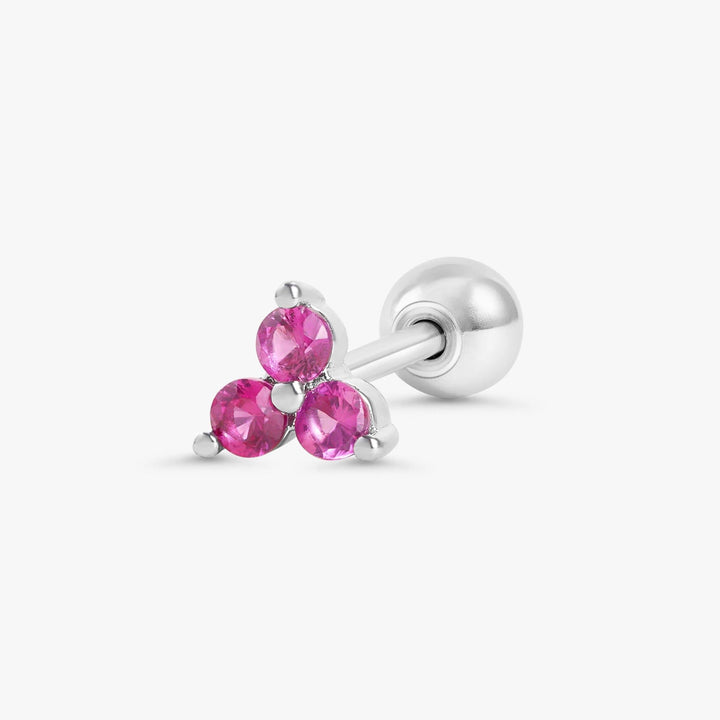 Ruby Red 3A CZ  Three Leaf Clover Flat Back Piercing Stud