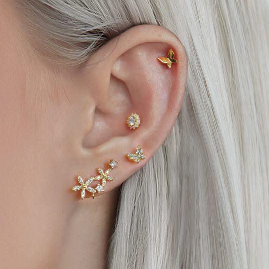 Crystal 3A CZ  Insect Butterfly Flat Back Piercing Earring