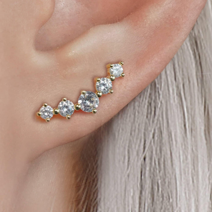 Curved Crystal 3A CZ  Flat Back Piercing Earring
