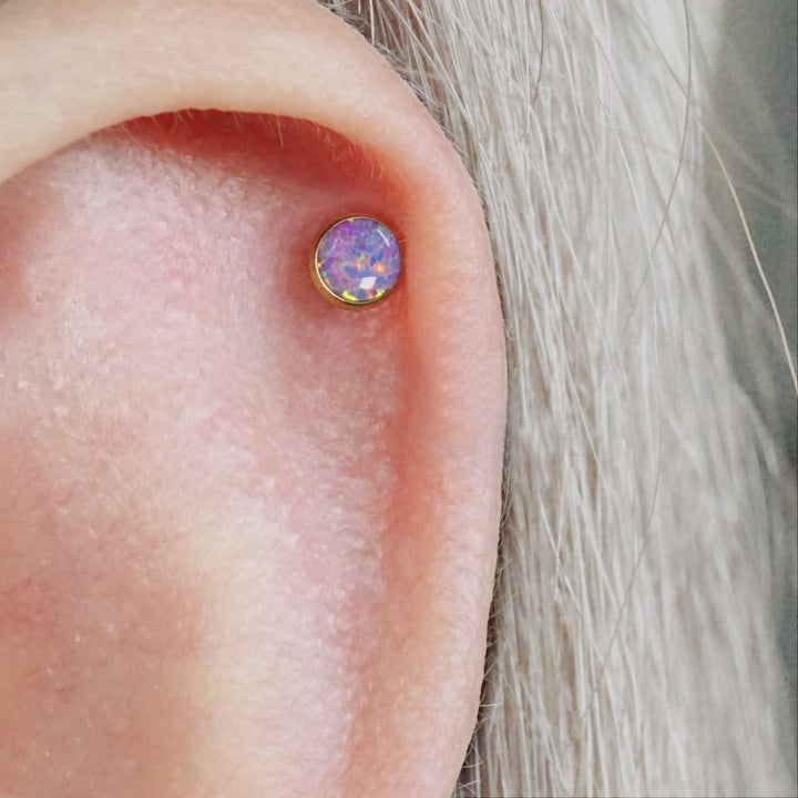 Multiple Sizes Purple Opal Bezeled Push Pin Earring