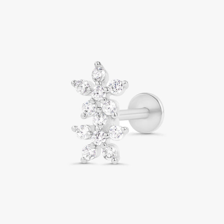 Crystal 3A CZ  Double Flowers Flat Back Piercing Stud