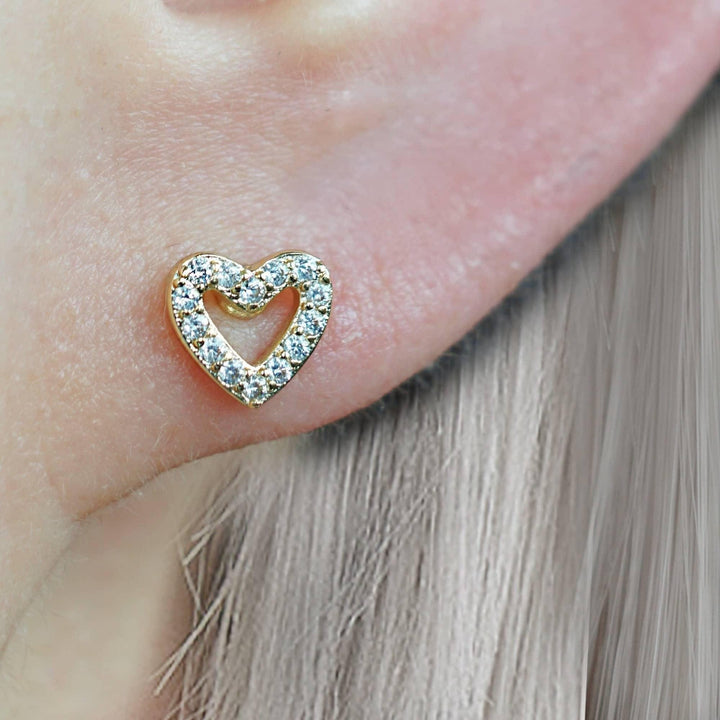 Love Shaped Crystal 3A CZ  Flat Back Piercing Earring