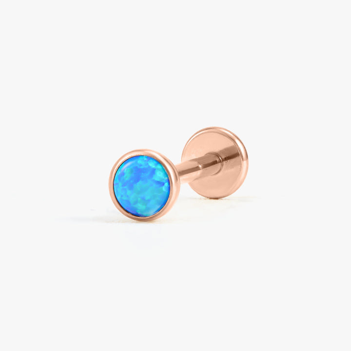 Multiple Sizes Blue Opal Bezeled Push Pin Earring