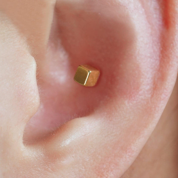 Tiny Plain Square Flat Back Push Pin Earring