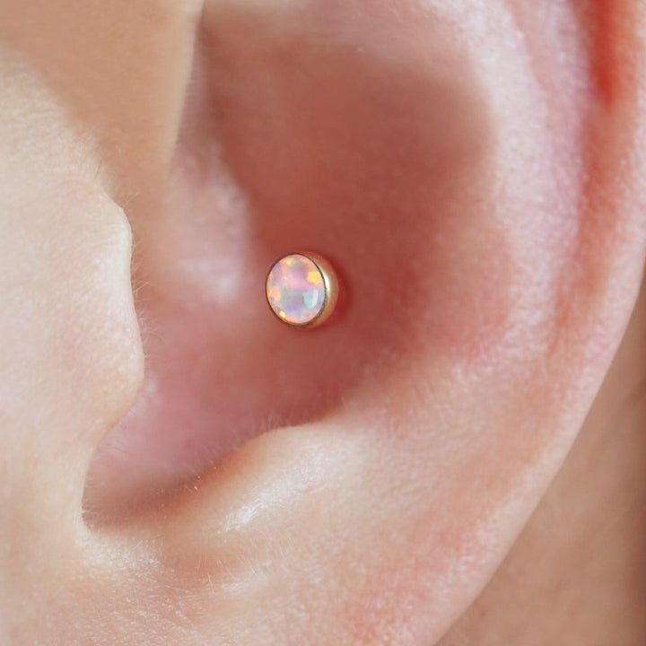 Multiple Sizes White Opal Bezeled Push Pin Earring