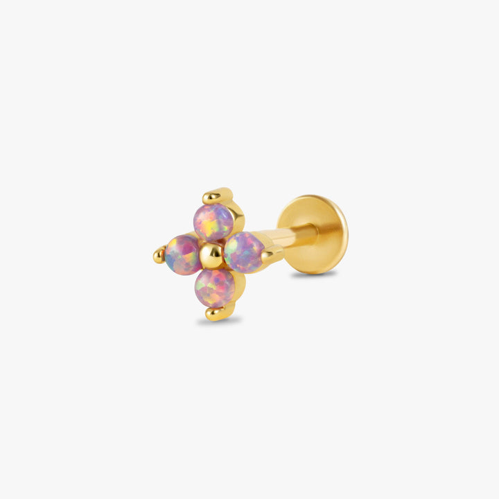 Four Leaf Clover Purple Opal Flat Back Piercing Earring
