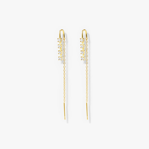 Four Leaf Threader Earrings Gold | Crystal 3A CZ
