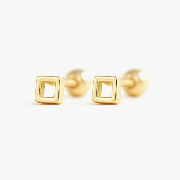 Geometric Mini Square Plain Screw Back Earrings