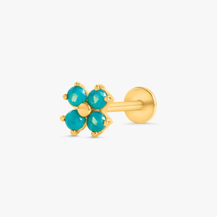 Grüner Mondstein Vierblättriges Kleeblatt Lotus Flache Rückseite Piercing Ohrstecker