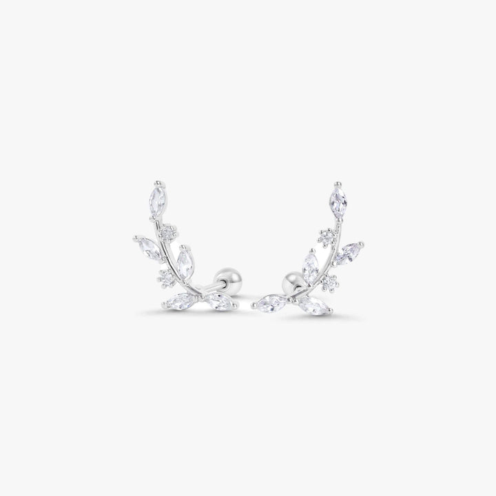 Dainty Crystal 3A CZ  Leaf Flat Back Piercing Earring-Right Ear