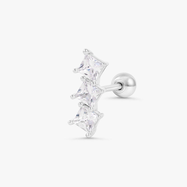 Triple Square Crystal 3A CZ  Flat Back Piercing Earring